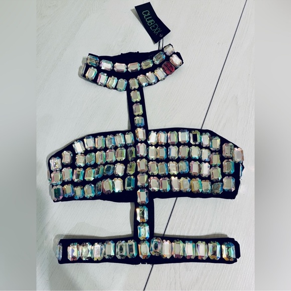 Dolls Kill Club Exx lust sparks rhinestone harness crop top small - Picture 7 of 8